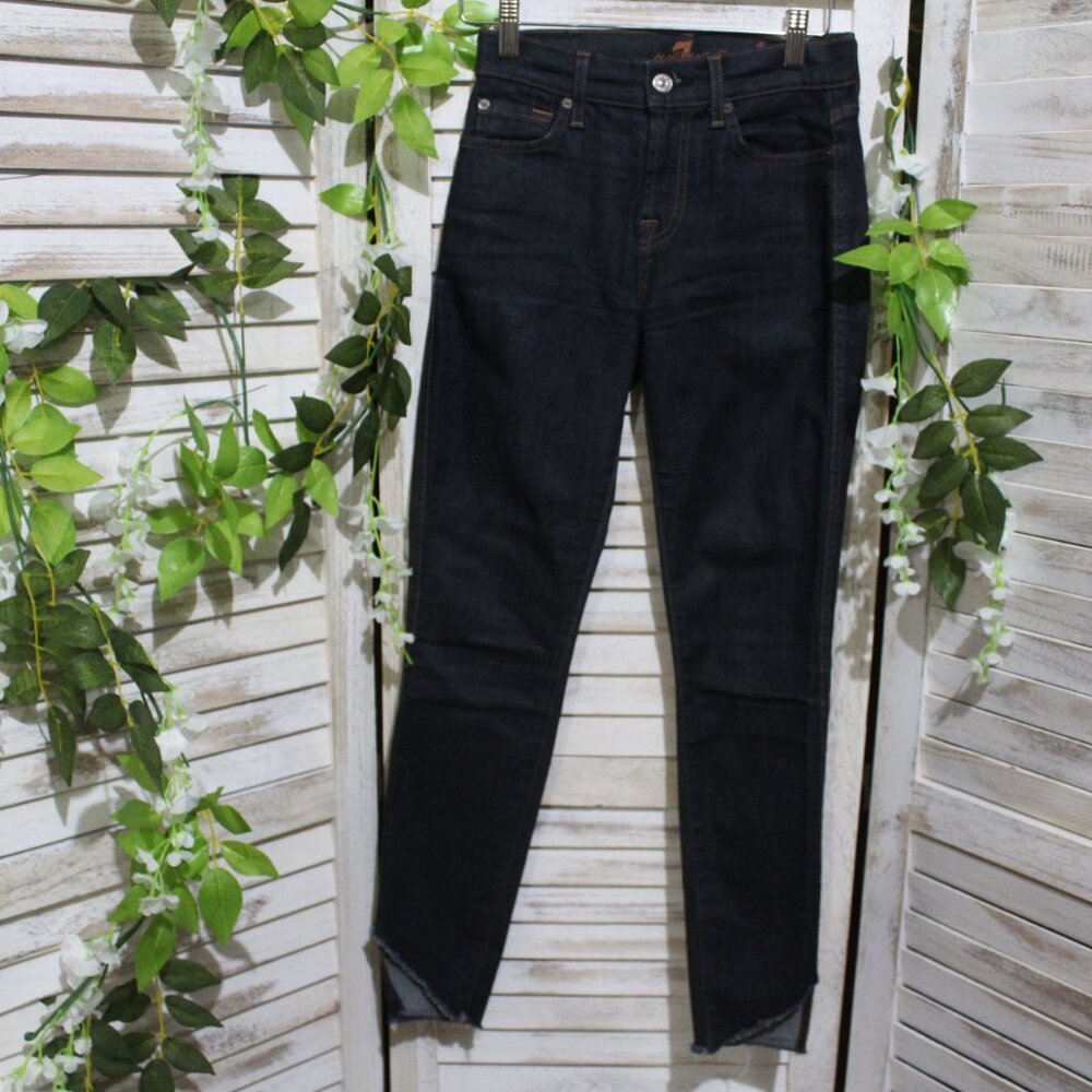 7 For All Mankind Ankle Skinny Frayed Angled Hem Jeans (947) - Picture 2 of 10